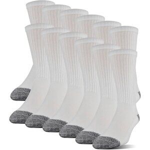 Gildan Men's Polyester Half Cushion White Mid-Crew Socks 12-Pack - Shoe Sz 6-12